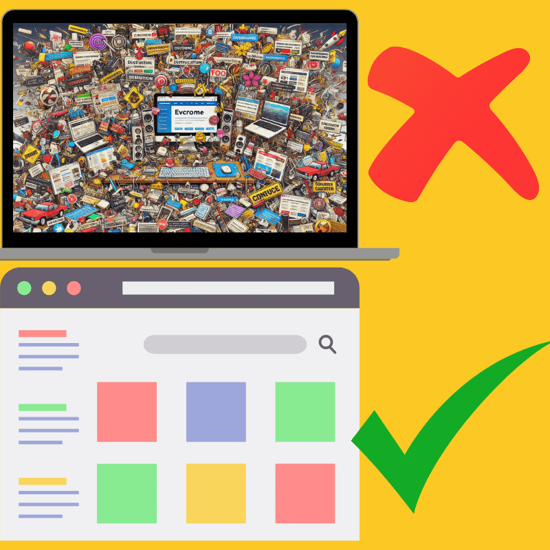tips to improve your website's design Images showing difference between a cluttered and clean look website